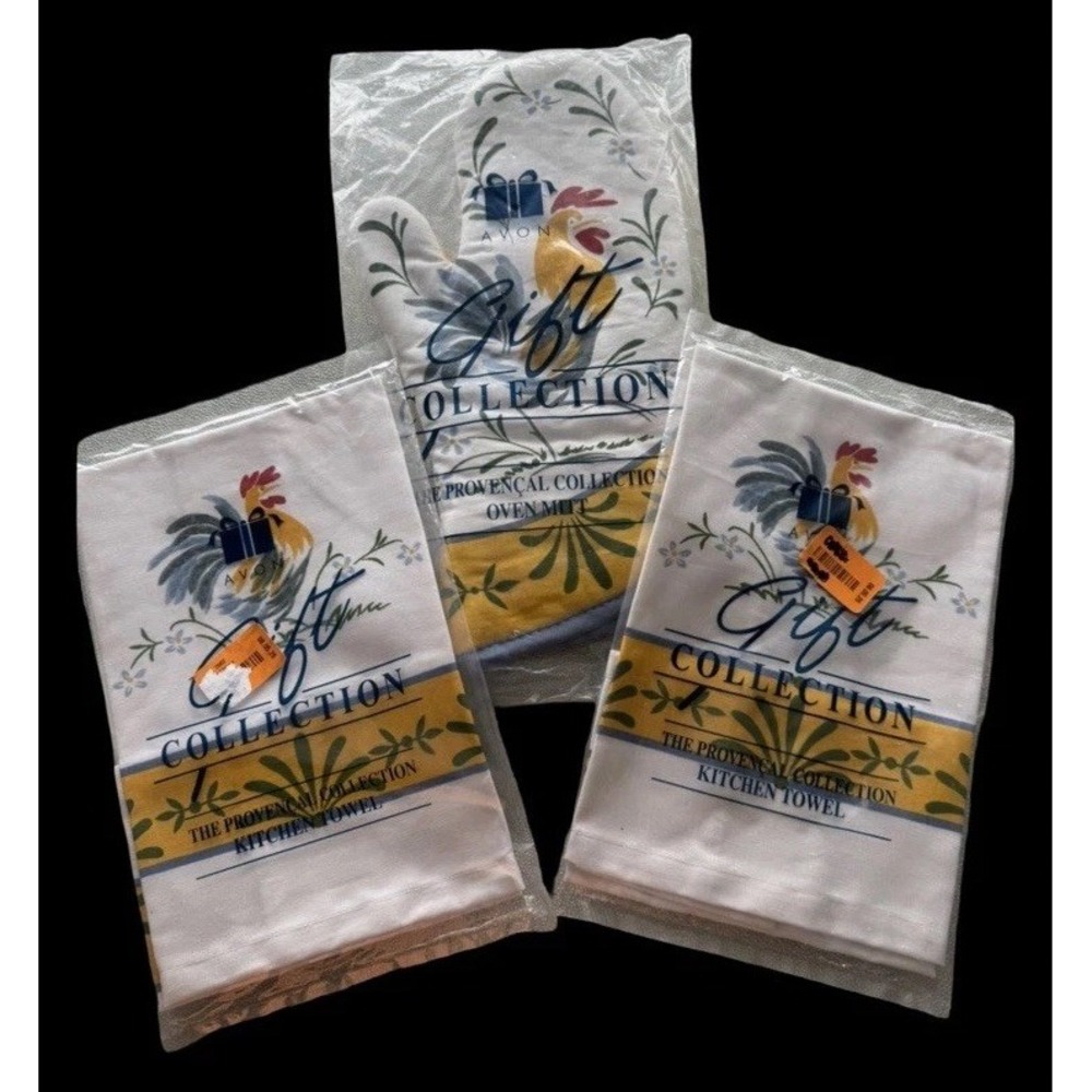 VTG NEW OLD STOCK Rooster Theme Kitchen Towel & Mitt SET Decor Linens